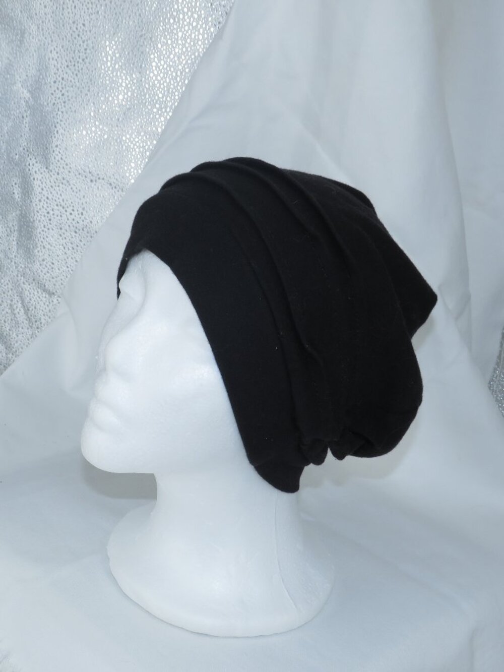 Cardani Organic Cotton Slouchy Beanie Black OS Turban Headcover Chemo Cap USA